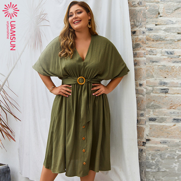 Rochie scurta dama marime mare cu maneci 3/4 si nasturi in mai multe culori