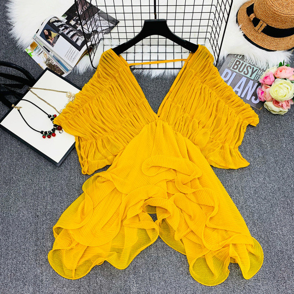 Cămașă modernă de damă cu decolteu în V adânc în mai multe culori