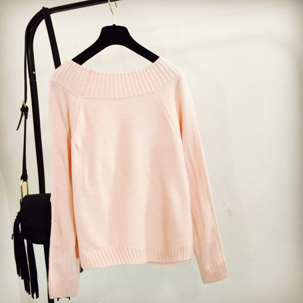 Pulover de dama modern cu panglica in alb si roz