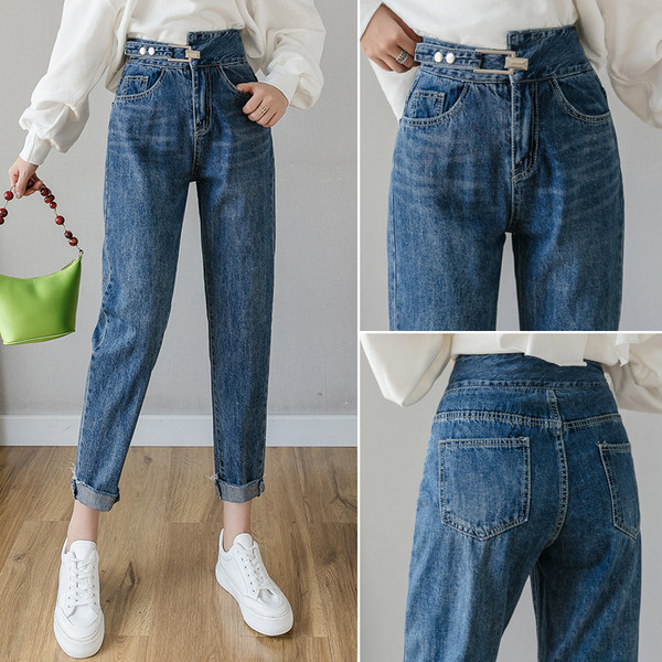 Model nou de blugi de dama cu talie inalta in culorile gri si albastru