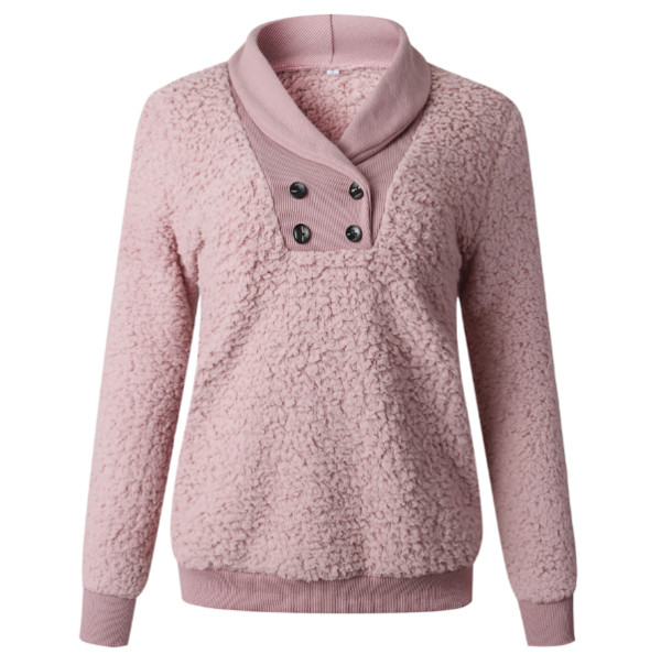 Pulover casual de dama cu nasturi in roz si gri