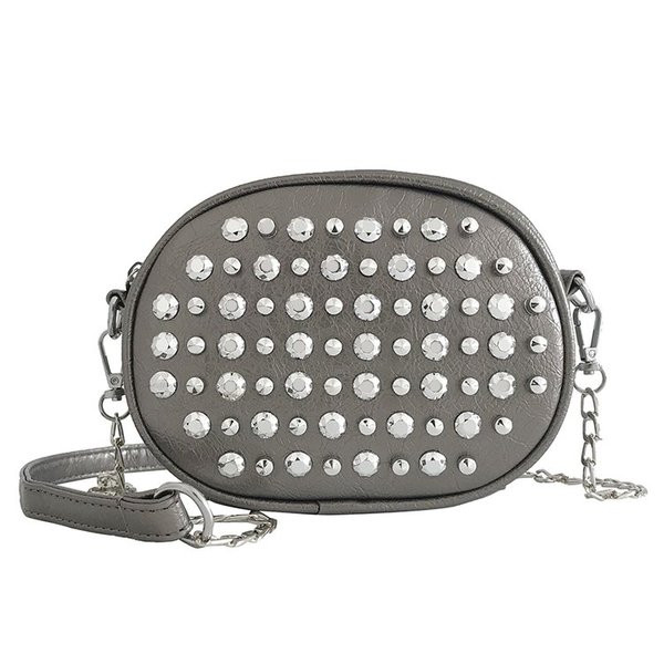 Geanta de dama cu nituri si maner metalic lung