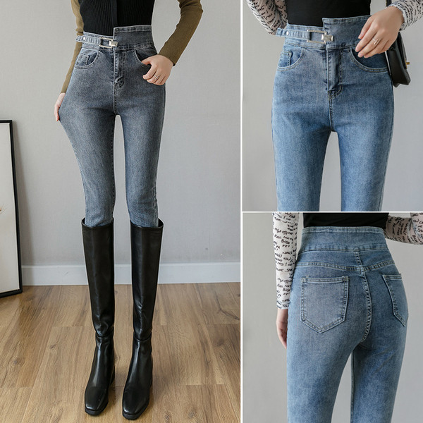 Model nou de blugi de dama cu talie inalta de culoare albastra