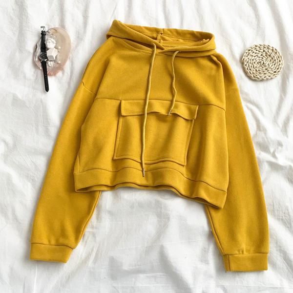 Bluză de damă în verde și galben, cu buzunar și glugă