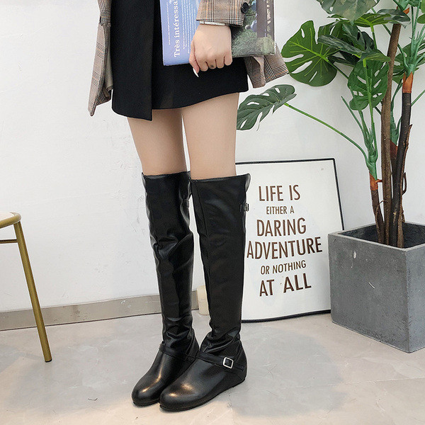 Cizme casual de dama din piele ecologica alb-negru