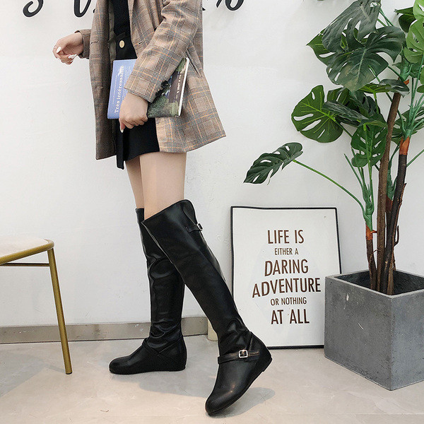 Cizme casual de dama din piele ecologica alb-negru