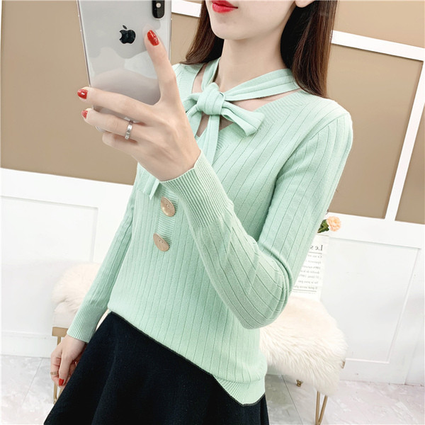 Pulover de dama model nou cu nasturi si cravate in mai multe culori