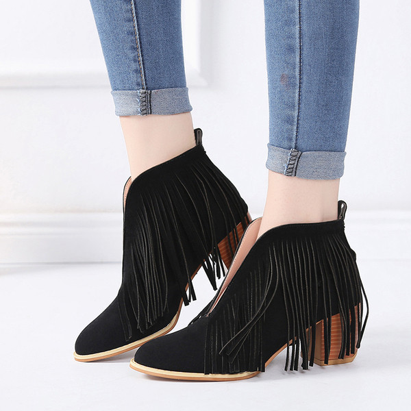 Model NOU de cizme dama cu franjuri si toc in mai multe culori