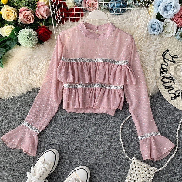 Cămașă modernă de damă în patru culori de puncte