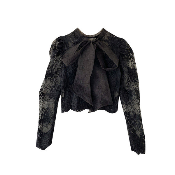 Camasa scurta de dama eleganta cu dantela si panglica in trei culori