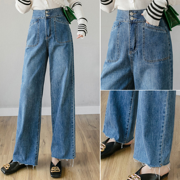 Blugi de dama actuali cu buzunare in albastru - talie inalta