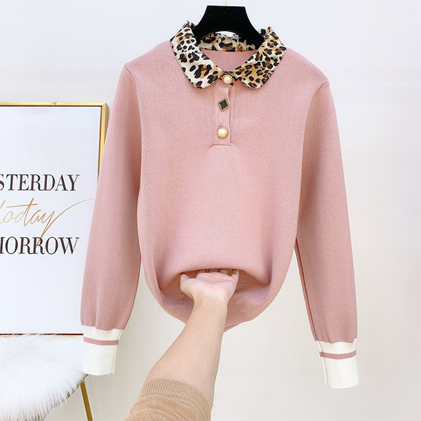 Női pulóver leopárd gallérral, négy színben