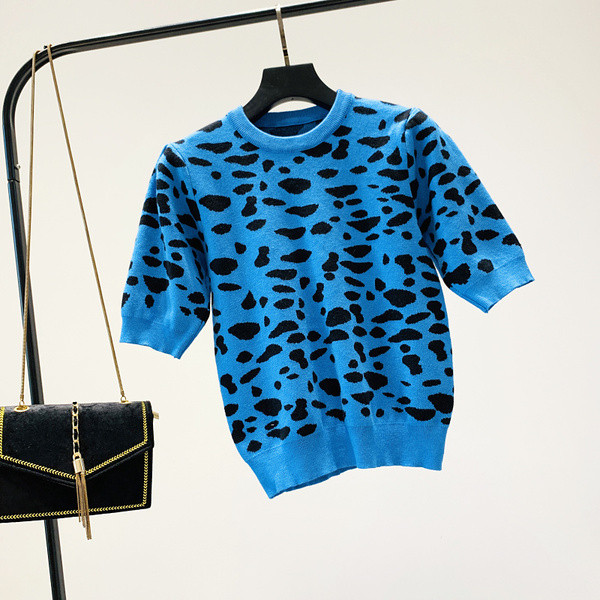 Bluză de damă de ultimă generație cu mâneci scurte și model animal