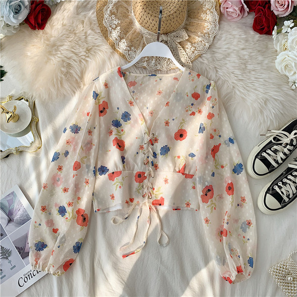 Bluza de dama moderna cu cravate si model floral in mai multe culori