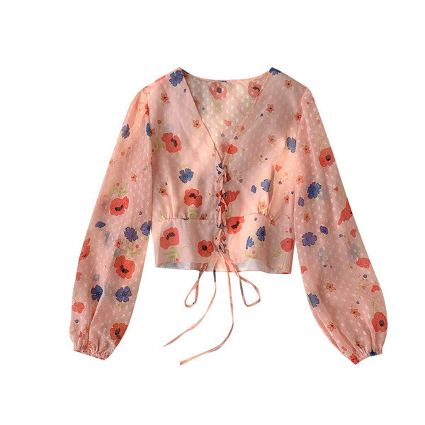 Bluza de dama moderna cu cravate si model floral in mai multe culori