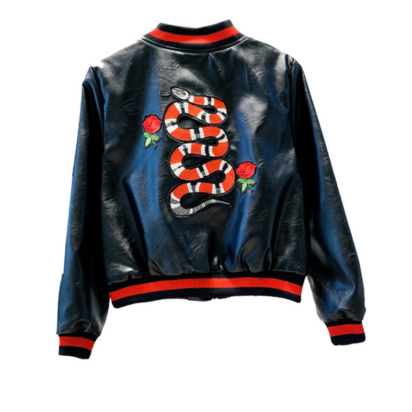 Geaca casual dama din piele cu broderie colorata