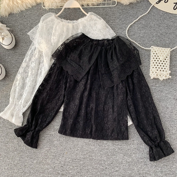 Bluza de dama moderna din dantela de culoare alb si negru