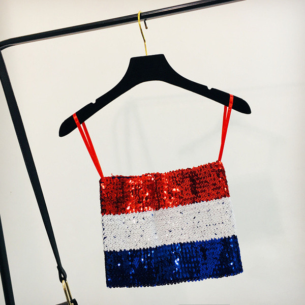 Top scurt de dama cu bretele subtiri si paiete