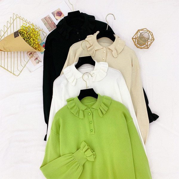 Γυναικείο πουλόβερ με κολάρο και κουμπιά σε διάφορα χρώματα