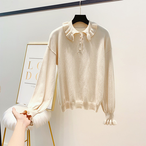 Γυναικείο πουλόβερ με κολάρο και κουμπιά σε διάφορα χρώματα