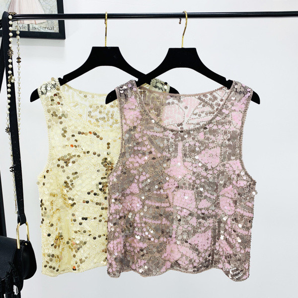 Női felső, kerek nyakkivágással és flitterekkel, két színben