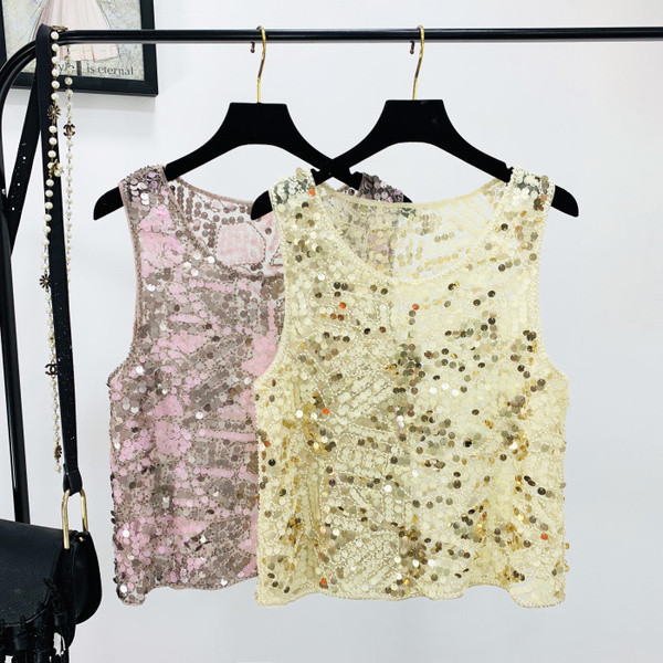 Női felső, kerek nyakkivágással és flitterekkel, két színben