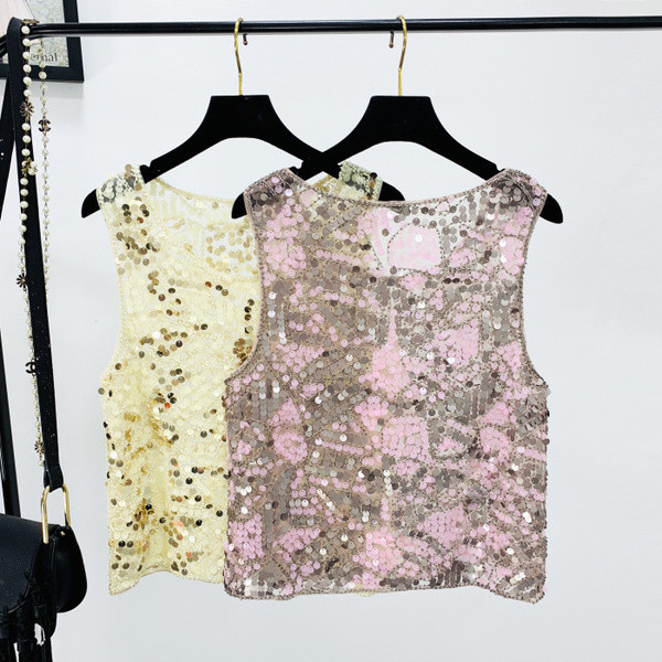 Női felső, kerek nyakkivágással és flitterekkel, két színben