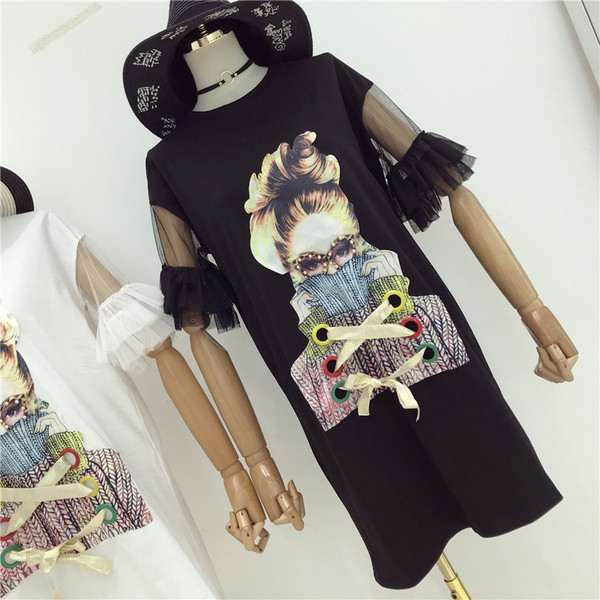 Casual γυναικείο φόρεμα με 3/4 μανίκια και κορδόνια σε μαύρο χρώμα