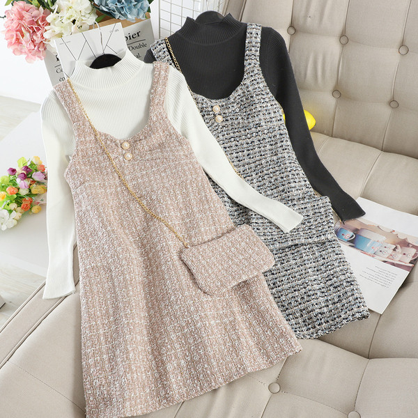 Γυναικείο σετ για το φθινόπωρο  που περιλαμβάνει  πουλόβερ και φόρεμα σε δύο χρώματα