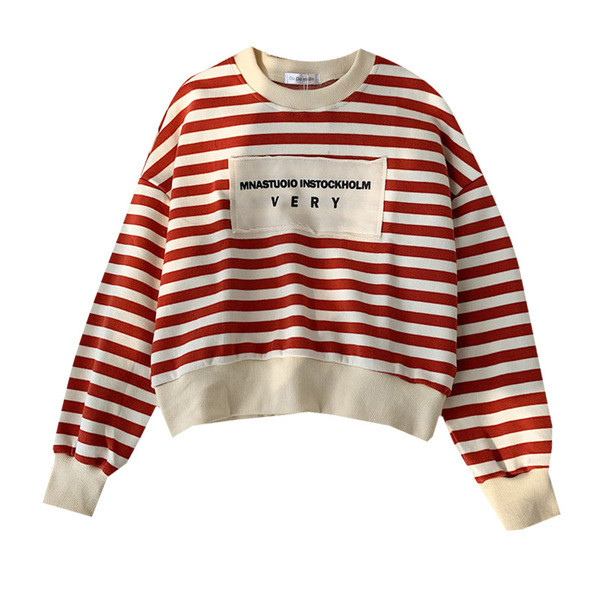 Pulover casual de dama in dungi cu decolteu oval