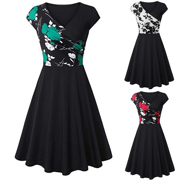 Rochie moderna de dama cu maneci scurte si decolteu in V in mai multe culori