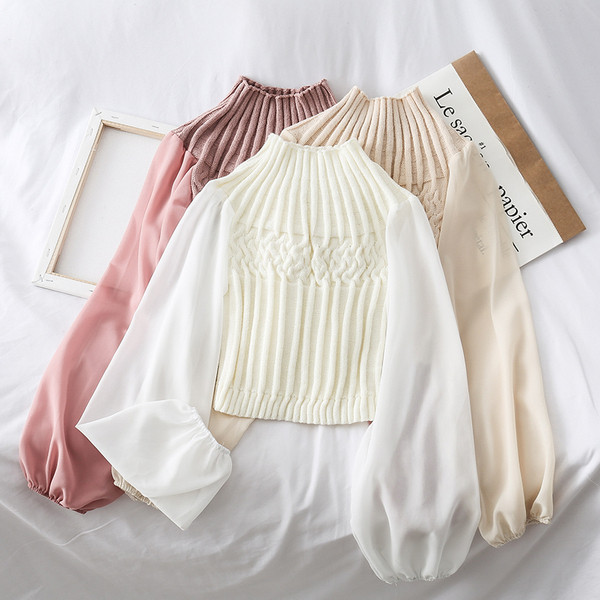 Női pulóver széles ujjal, négy színben