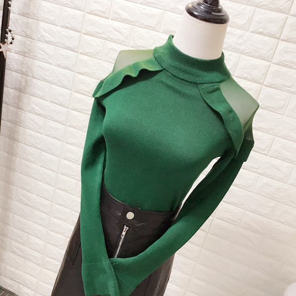 Bluză de damă modernă cu umeri din plasă în patru culori