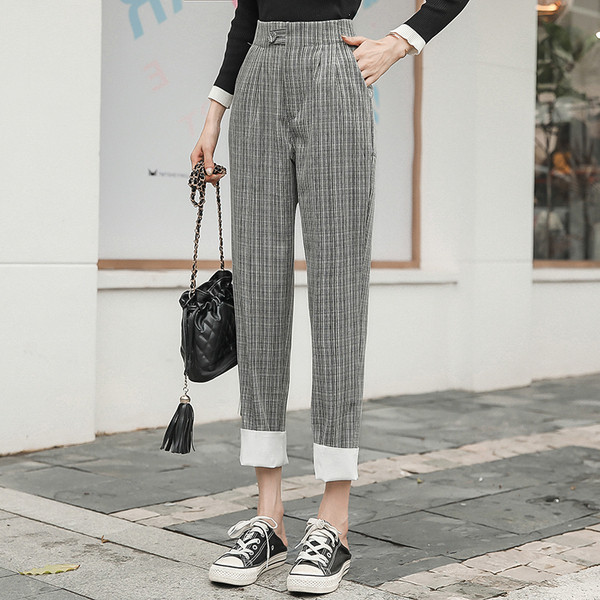 Nappali női kockás nadrág magas derékkal, két színben