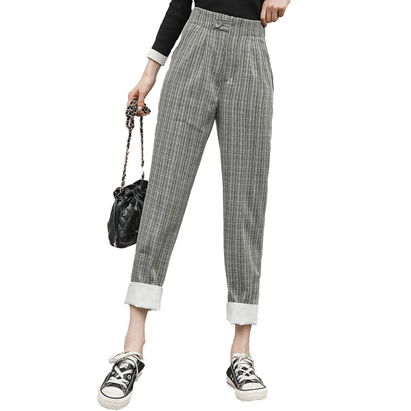 Nappali női kockás nadrág magas derékkal, két színben