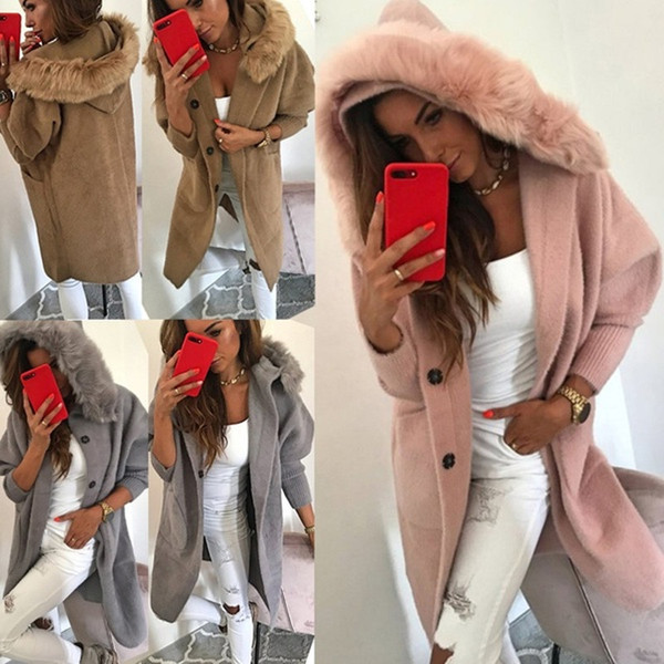 Modern női hosszú kabát kapucnival és pehellyel, három színben
