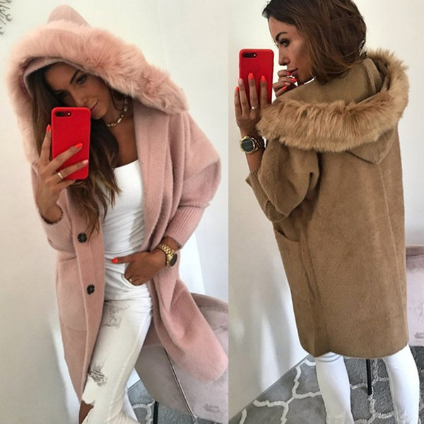 Modern női hosszú kabát kapucnival és pehellyel, három színben