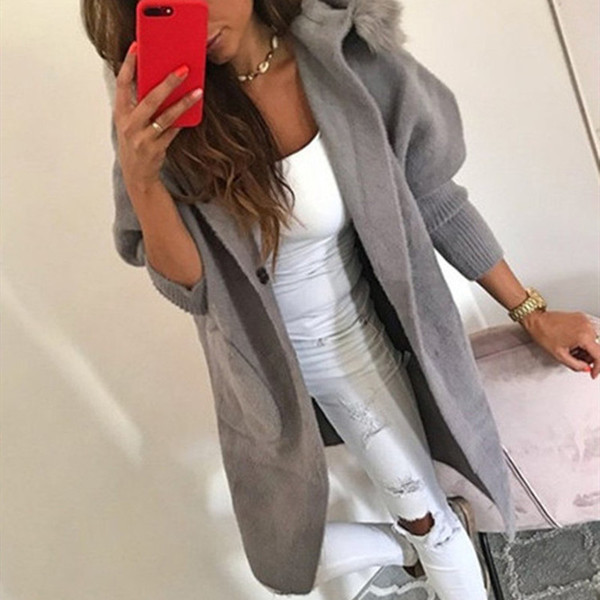 Modern női hosszú kabát kapucnival és pehellyel, három színben