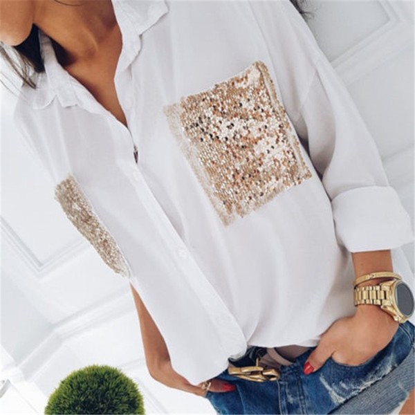 Modern női ing zsebbel és flitterekkel, két színben