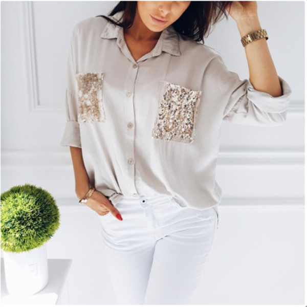 Modern női ing zsebbel és flitterekkel, két színben