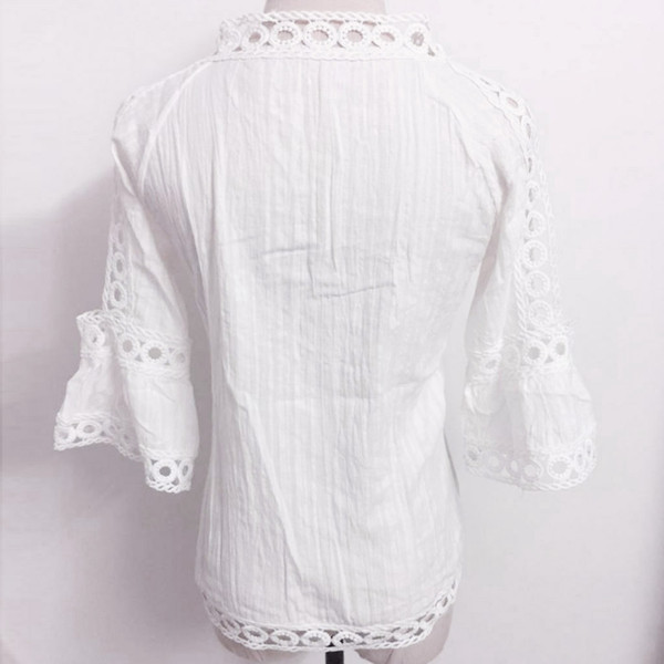 Modern női blúz csupasz váll és O-nyakú fehér színben