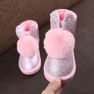 Modern children`s boots for girls in three colors with stones and down