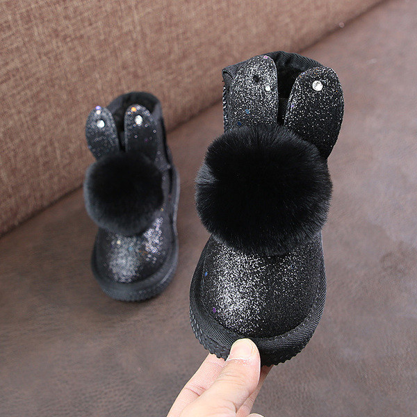 Модерни детски ботуши за момичета в три цвята с камъни и пух 