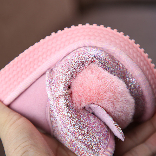 Модерни детски ботуши за момичета в три цвята с камъни и пух 