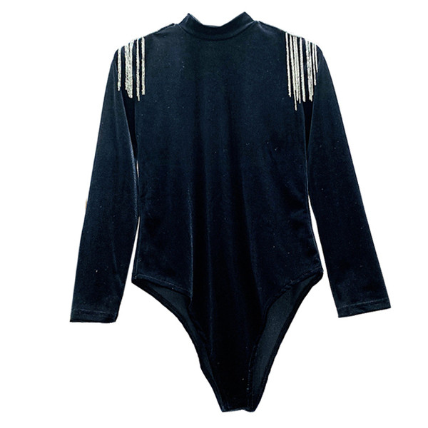 Stílusos női bársony test kő elemekkel a vállakon