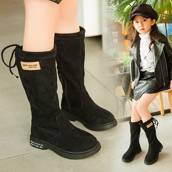 Öko velúrból készült gyerekcsizma két színben nyakkendővel lányoknak