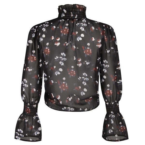 Μοντέρνο γυναικείο πουκάμισο με κλασικό γιακά και κορδόνια σε μαύρο χρώμα