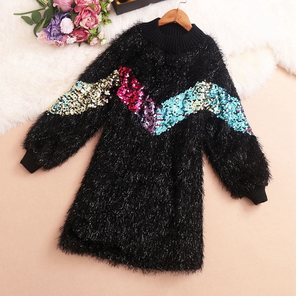 Modern női téli ruha hosszú ujjal és flitterekkel három színben