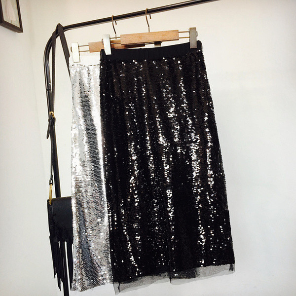 Modern női szoknya - hosszú modell flitterekkel és magas derékkal