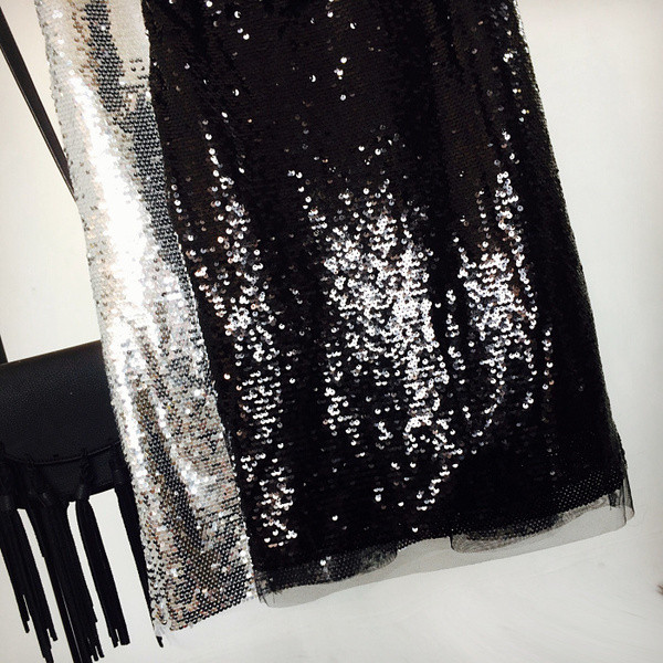 Modern női szoknya - hosszú modell flitterekkel és magas derékkal